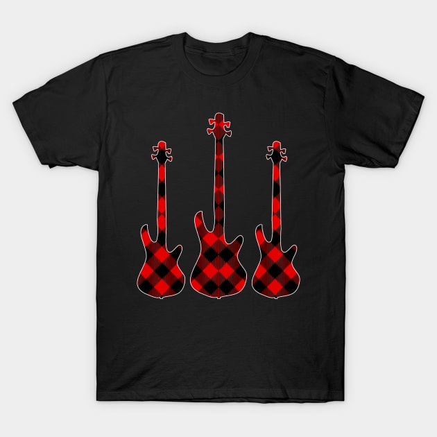 Red Black Plaid Matching Christmas Pattern Bass Player T-Shirt by jodotodesign